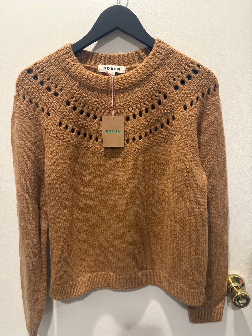 Boden Camel Open-Yoke Crew Sweater